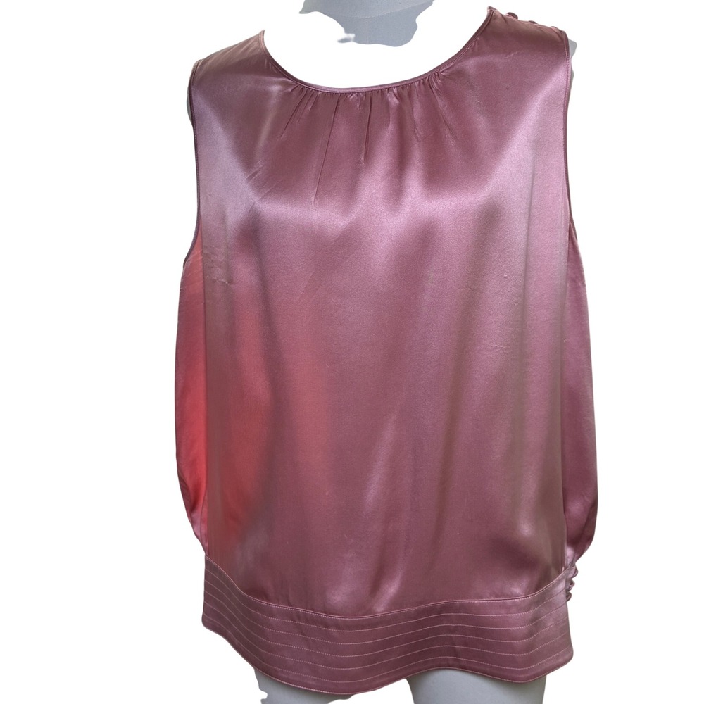 Casual Corner Pink 100% Silk Blouse Tank Gathered Neck Banded Hem Size 14